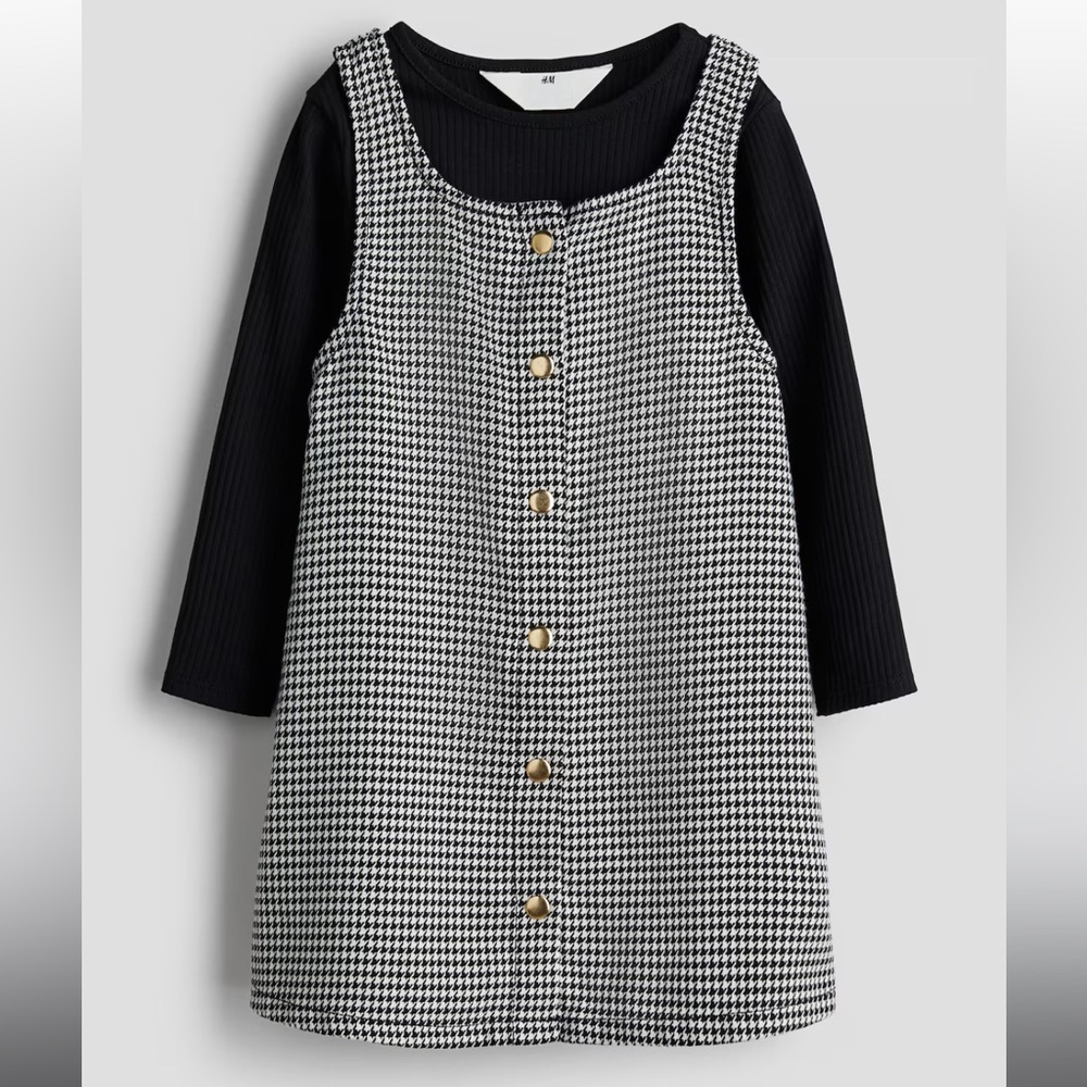 H&M Black and White Houndstooth 2 Piece Dress and Top Set